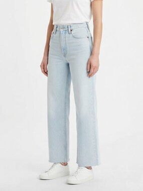 Zara Light Blue Wide-Leg High Waist Jeans with Raw Hem